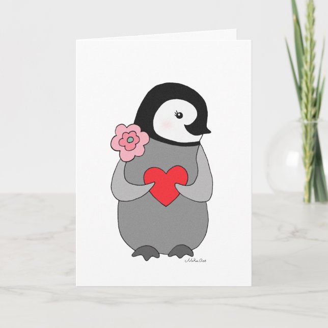 Cartão De Festividades Penguin Greeting Card Valentine's Day Cute Penguin (Frente)