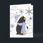 Cartão De Festividades Penguin in Awe<br><div class="desc">A cute little penguin,  in awe of the snowflakes!</div>
