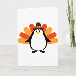 Cartão De Festividades Penguin Pilgrim Turkey mash-up
