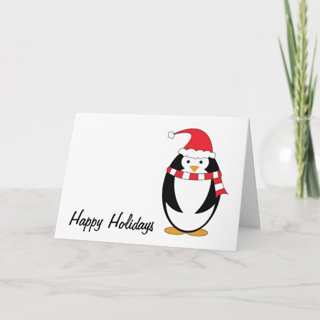 Cartão De Festividades Penguin Red Clothes Holiday Card (Frente)