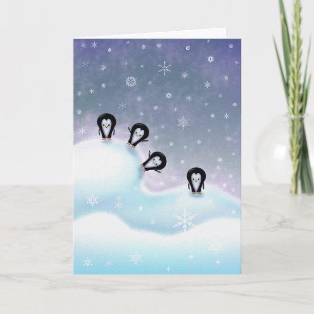 Cartão De Festividades Penguins Having Fun Christmas Card (Frente)