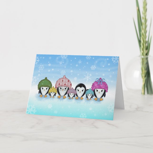 Cartão De Festividades Penguins in the Snow Holiday Card (Frente)