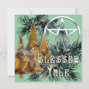 Cartão De Festividades Pentáculo de Prata do Yule Abençoado com Azevinho