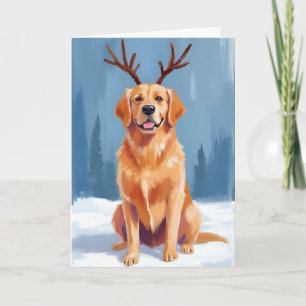 Cartão De Festividades Penteados de Natal de Chifre de Rena de Retriever