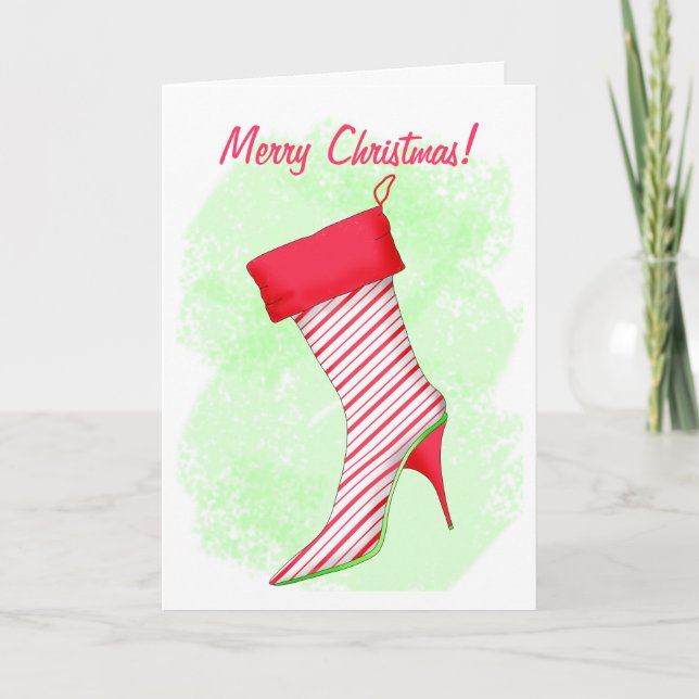 Cartão De Festividades Peppermint High Heel Boot Stocking Merry Christmas (Frente)