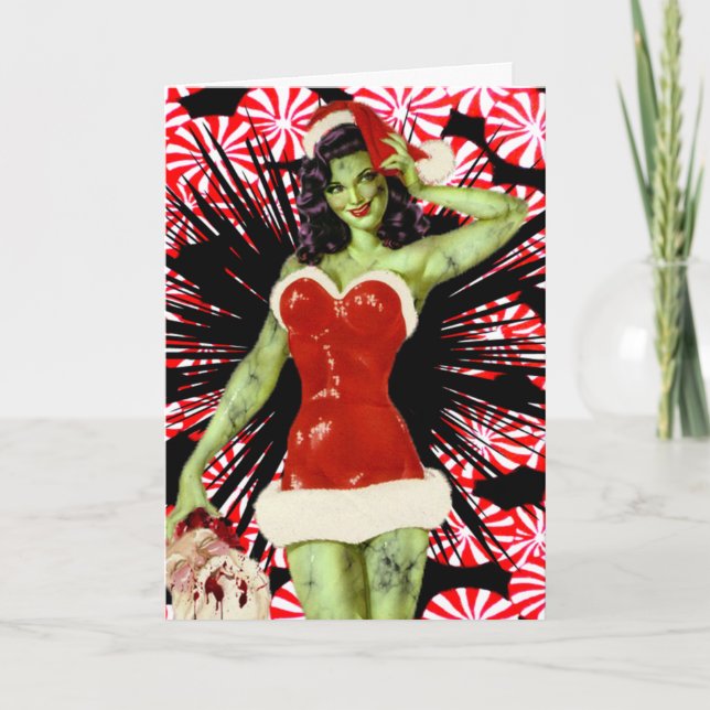Cartão De Festividades Peppermint Zombie Christmas Card (Frente)