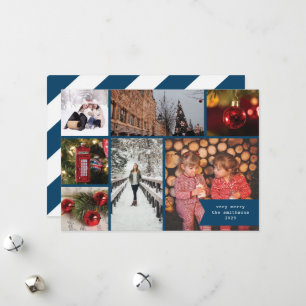 Cartão De Festividades Pequena Fita Multi Foto Natal Listra Azul