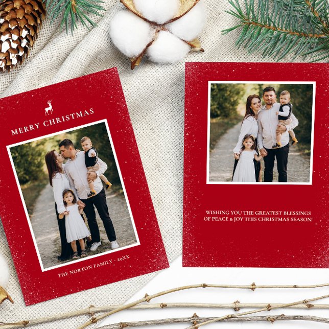 Cartão De Festividades Pequena Reindeer Simples Flocos de Neve Personaliz (Criador carregado)