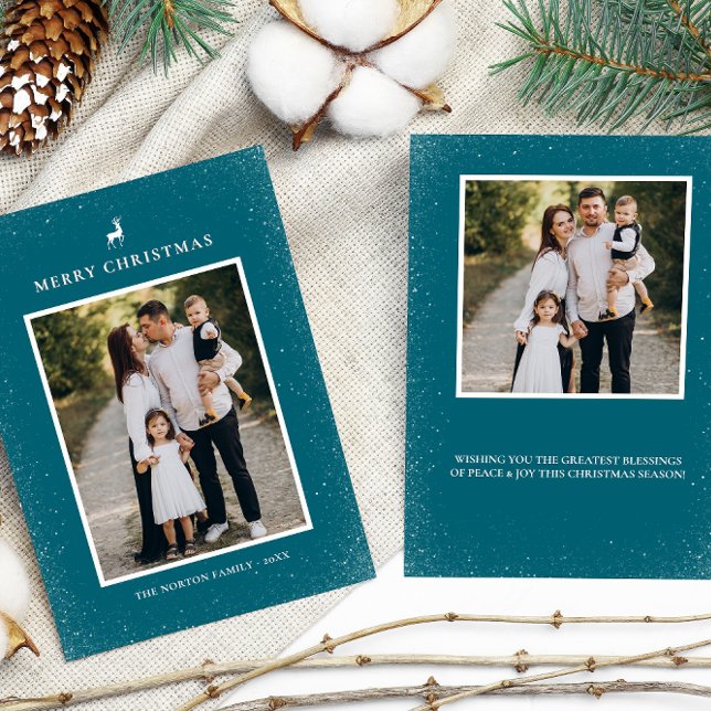 Cartão De Festividades Pequena Reindeer Simples Flocos de Neve Personaliz (Criador carregado)