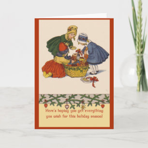 Cartão De Festividades Pequenas garotas e Caixa de Presentes Arte Feriada