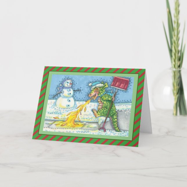 Cartão De Festividades PEQUENO DRAGÃO MELHORANDO E MOSTRANDO Vazio NEVE E (Frente)