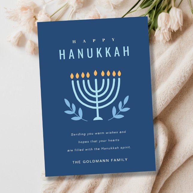 Cartão De Festividades Pequeno e simples velas de menorah azul feliz Hanu (Criador carregado)