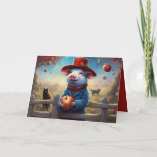 Cartão De Festividades Pequeno porco em terno vermelho e azul de aniversá