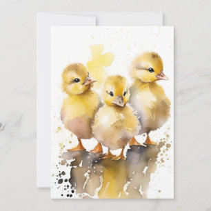 Cartão De Festividades Pequenos Patos Bebês Em Aquarelas