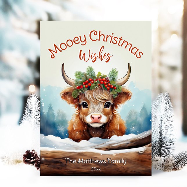 Cartão De Festividades Pequim Vaca Vaca Mooey Farmhouse de Natal (Adorable Winter Snowy Scene With Peeking Dogs or Farm/Woodland Animals - Over 50 to Choose From!)