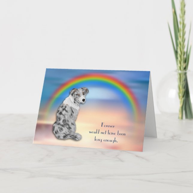 Cartão De Festividades Perda de Blue Merle Aussie Dog Rainbow Simpatia (Frente)