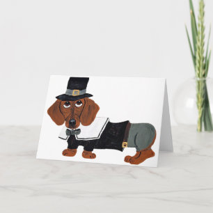 Cartão De Festividades Peregrino de Ação de Graças Dachshund