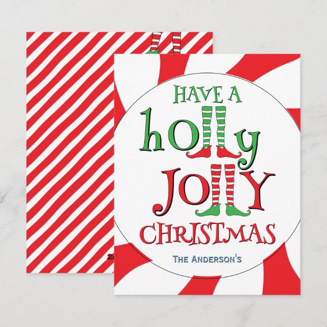 Cartão De Festividades Pernas de Elfo Holly Jolly Natal Doces em Excesso (Frente/Verso)