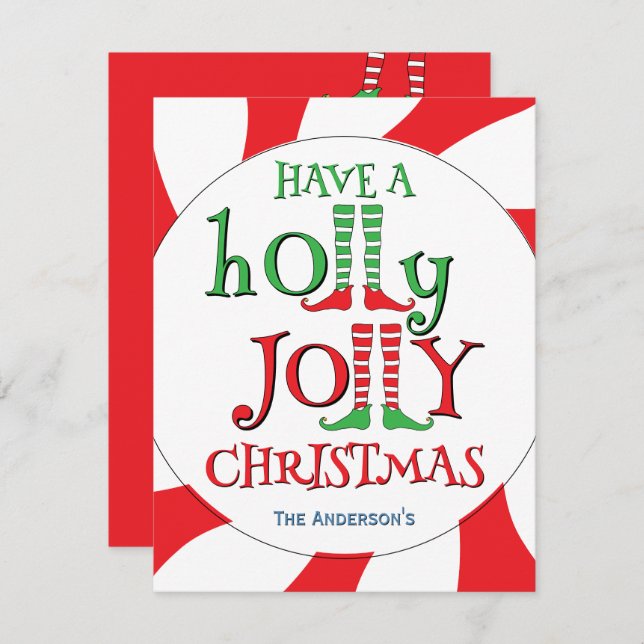 Cartão De Festividades Pernas de Elfo Holly Jolly Natal Doces Excesso (Frente/Verso)