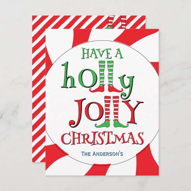 Cartão De Festividades Pernas de Elfo Natal Feliz Com Excesso de Balas (Frente/Verso)