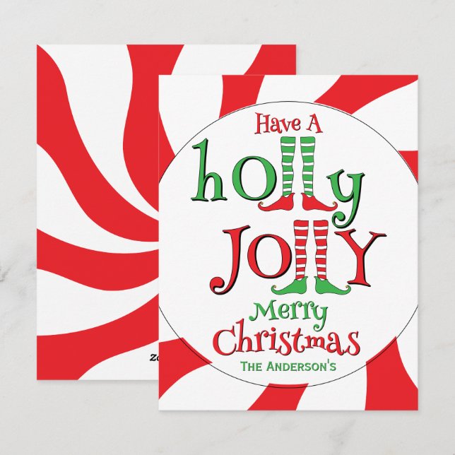 Cartão De Festividades Pernas Divertidas de Elfo Feliz Natal Holly Jolly! (Frente/Verso)