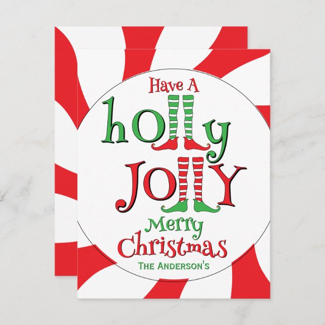Cartão De Festividades Pernas Divertidas de Elfo Holly Jolly Feliz Natal! (Frente/Verso)