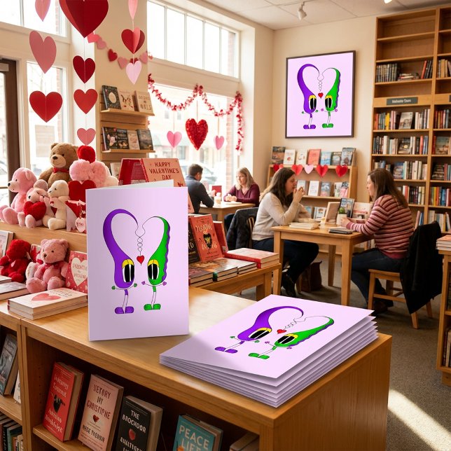 Cartão De Festividades Personagem de desenho animado do Dia dos Namorados (Hey there! Take a look at this most excellent cartoon Valentine's Day card)