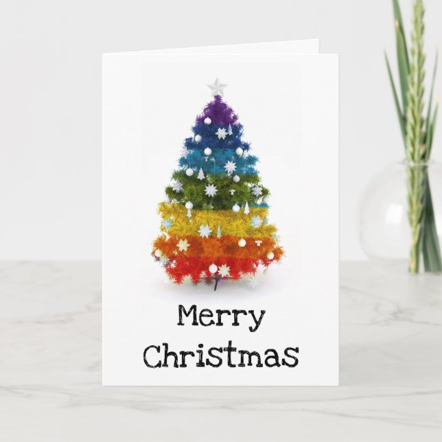 Cartão De Festividades Personalised LGBT Gay Rainbow Christmas Tree (Frente)