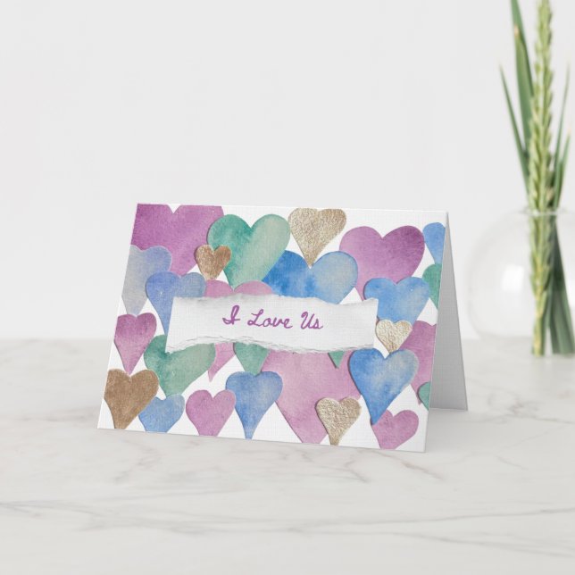 Cartão De Festividades Personalised Watercolour Heart ‘I Love Us’ Card (Frente)
