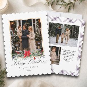 Cartão De Festividades Personalizado 3 Foto Script Branco Xadrez Roxo