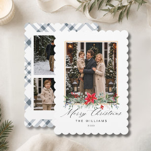 Cartão De Festividades Personalizado 3 Foto Script Xadrez Cinza Azul