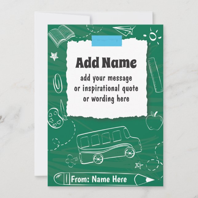 Cartão De Festividades PERSONALIZADO de volta à escola e ao final do ano (Frente)