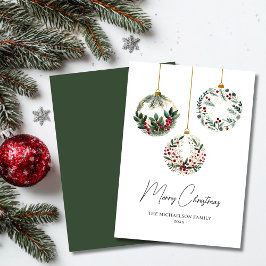 Cartão De Festividades Personalizado Família Aquarela Verde Natal Moderno