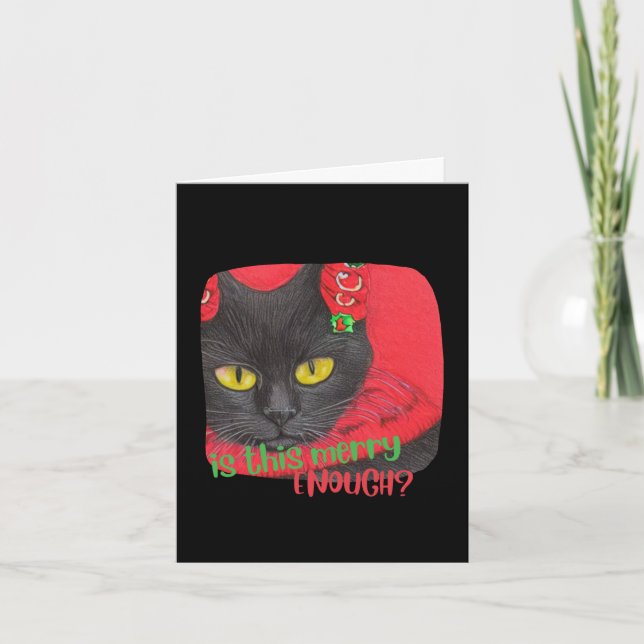 Cartão De Festividades Personalizado Odeio Gato Negro Engraçado de Natal (Frente)