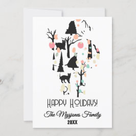 Cartão De Festividades Personalizado RetroMinimalista Gatos Pretos e Galh