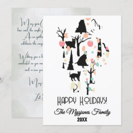 Cartão De Festividades Personalizado RetroMinimalista Gatos Pretos & Galh