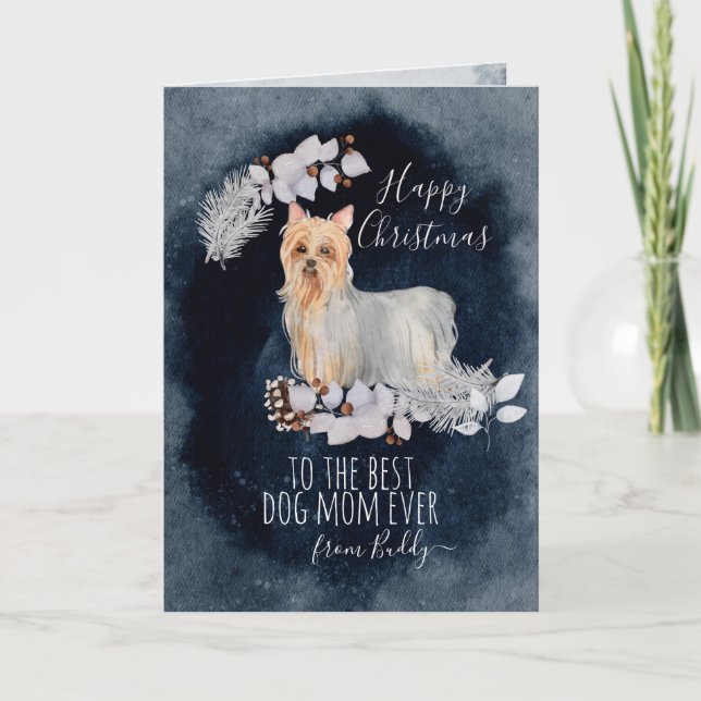 Cartão De Festividades Personalizado Yorkshire Terrier Mãe Natal (Frente)