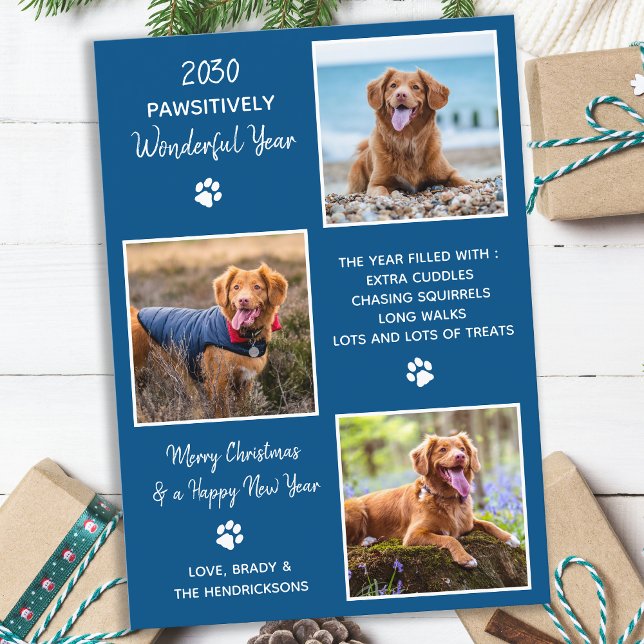 Cartão De Festividades Personalizar 3 Fotografias Collage Pet Dog Year em (Criador carregado)