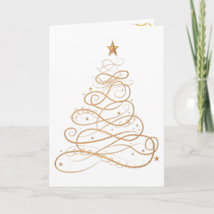 Cartão De Festividades Personalizar: Árvore de Natal Dourada de Filigrana