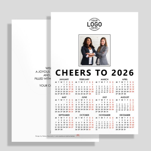 Cartão De Festividades Personalizar logotipo Foto White Calendar 2026 Bus (Criador carregado)