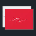 Cartão De Festividades Personalizar nome do script e mensagem, Vermelho<br><div class="desc">Personalize seu nome em texto de script branco e mensagem (ou deixe em branco) em fundo vermelho. Clique em “Personalizar” para alterar as cores e os estilos de letra.</div>