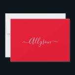 Cartão De Festividades Personalizar Nome e Mensagem do Script, Vermelho<br><div class="desc">Personalize seu nome em texto de script branco e mensagem (ou deixe em branco) em fundo vermelho. Clique em “Personalizar” para alterar as cores e os estilos de letra.</div>