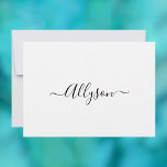 Cartão De Festividades Personalizar Nome e Mensagem em Roteiro, Branco<br><div class="desc">Personalize seu Nome em Texto de Roteiro Preto e mensagem (ou deixe em branco) em fundo branco. Clique em “Personalizar” para alterar cores e estilos de letra.</div>