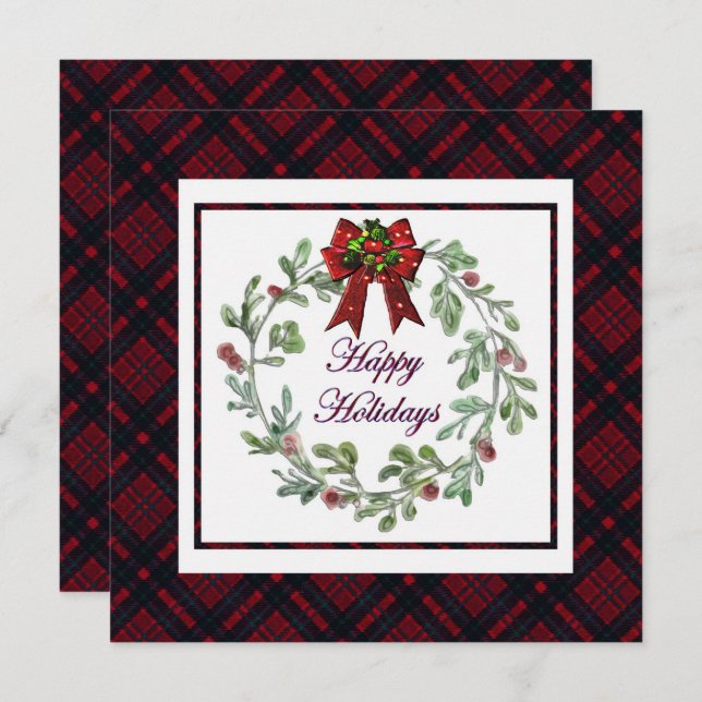Cartão De Festividades Personalizar Xadrez Vermelha Feliz Feriados (Frente/Verso)