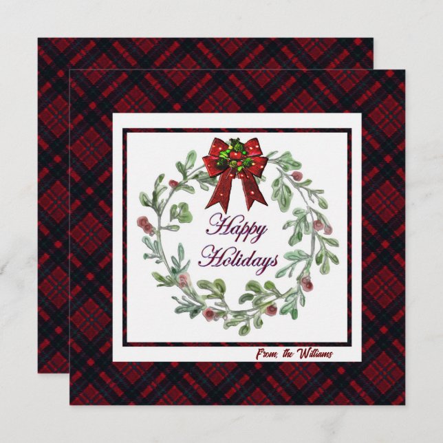 Cartão De Festividades Personalizar Xadrez Vermelha Feliz Feriados (Frente/Verso)