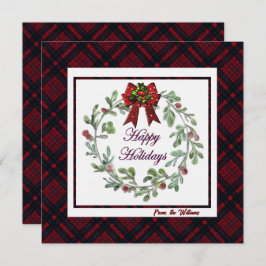 Cartão De Festividades Personalizar Xadrez Vermelha Feliz Feriados