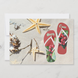 Cartão De Festividades Personalize beach Christmas holly and star fish
