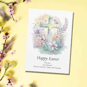 Cartão De Festividades Personalize Cruz Floral Pastel Páscoa Religiosa