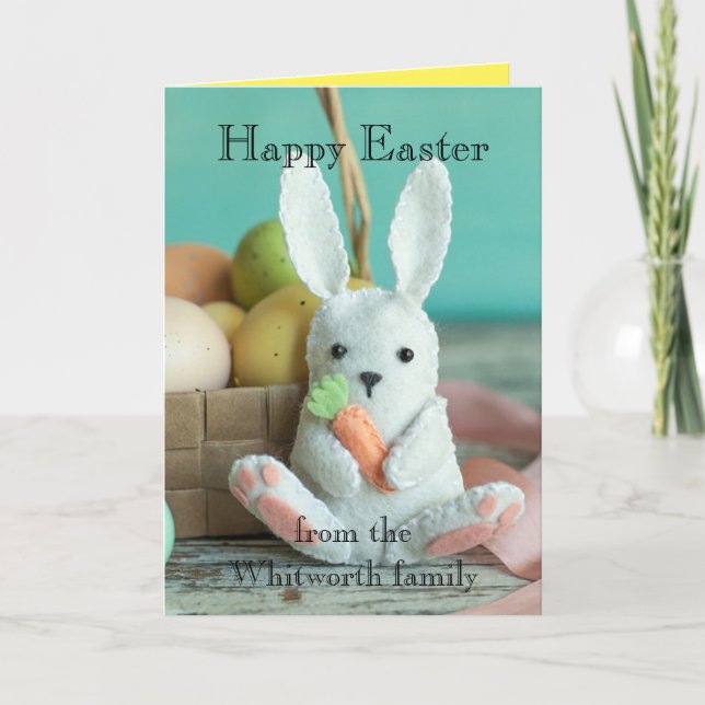 Cartão De Festividades Personalize Easter Card - Felt Bunny Family Card (Frente)