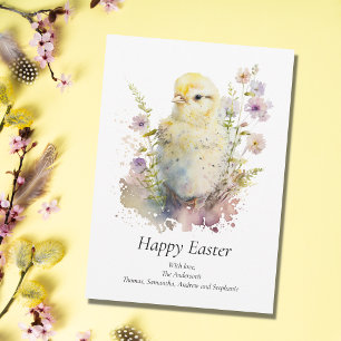 Cartão De Festividades Personalize Frango de Bebê Floral Pastel Páscoa